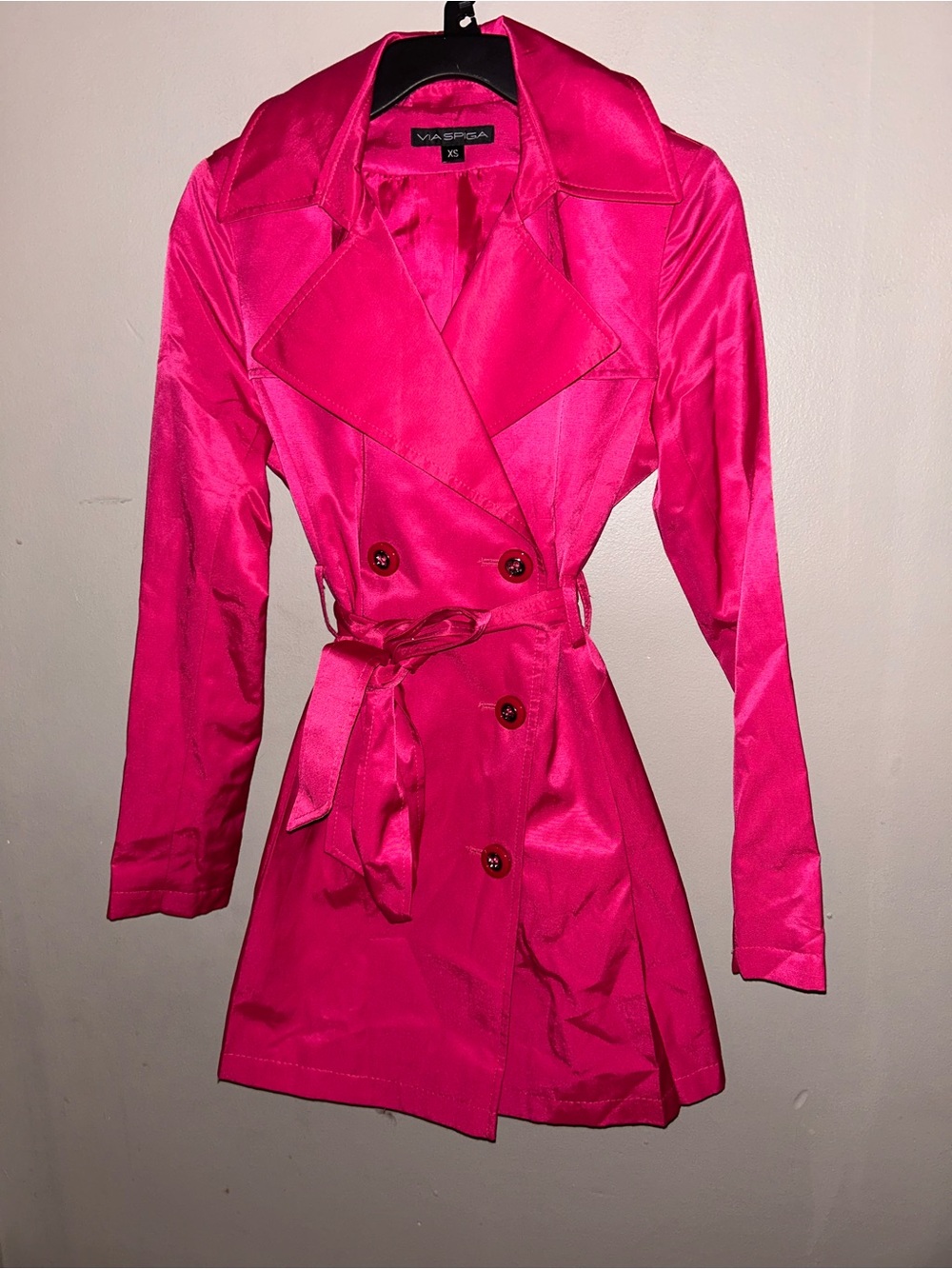 Via Spiga Jacket - hot pink hooded trench coat w/belt